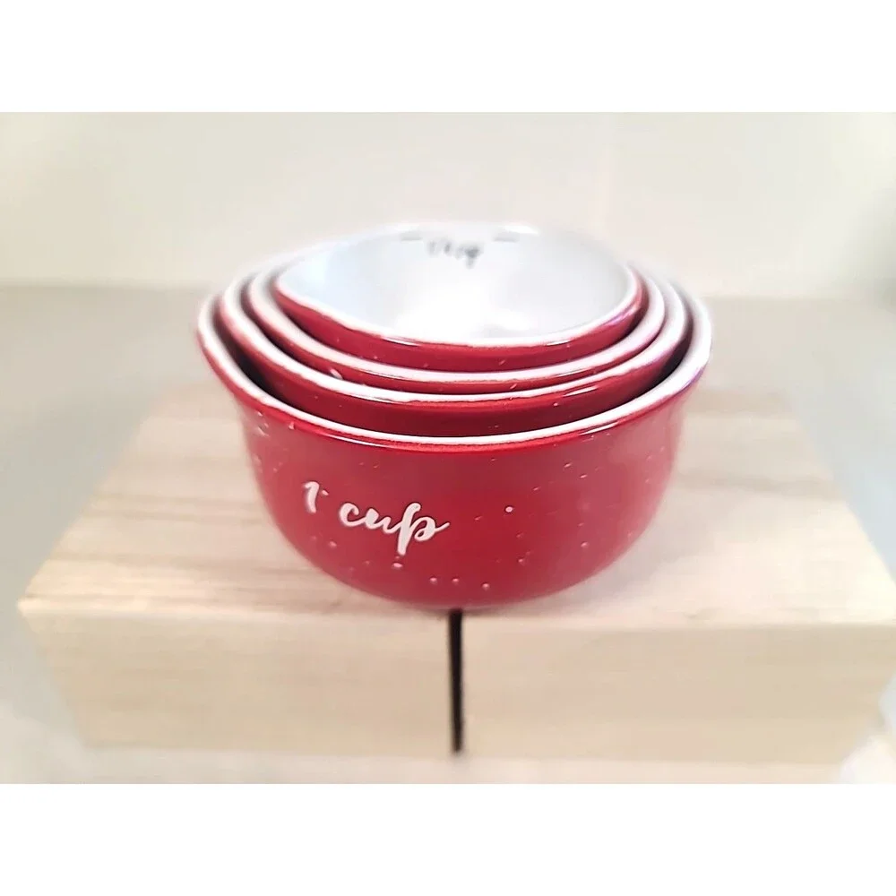 Nesting Sleigh Bell Bistro Measuring Cups Red  1c, 1/2c 1/3c 1/4c Set of 4